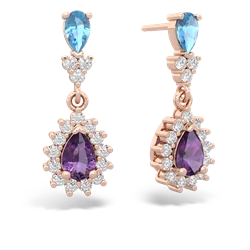 Blue Topaz Halo Pear Dangle 14K Rose Gold earrings E1882