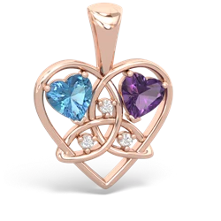 Blue Topaz Celtic Trinity Heart 14K Rose Gold pendant P5331