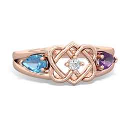 Blue Topaz Hearts Intertwined 14K Rose Gold ring R5880