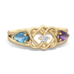 Blue Topaz Hearts Intertwined 14K Yellow Gold ring R5880