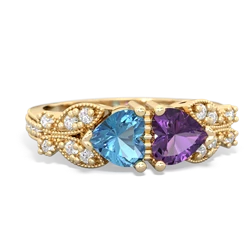 Blue Topaz Diamond Butterflies 14K Yellow Gold ring R5601