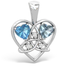 Blue Topaz Celtic Trinity Heart 14K White Gold pendant P5331