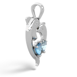 Blue Topaz Dolphin Heart 14K White Gold pendant P5820