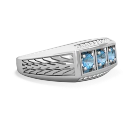 Lab Sapphire Three Stone Tire Tread Men's 14K White Gold ring R0520