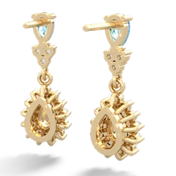 Blue Topaz Halo Pear Dangle 14K Yellow Gold earrings E1882