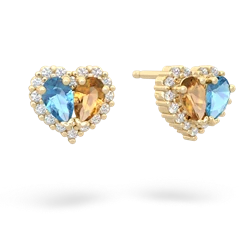 Blue Topaz Halo 14K Yellow Gold earrings E7008