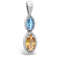 Blue Topaz Antique-Style Halo 14K White Gold pendant P5700