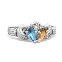 Blue Topaz 'Our Heart' Claddagh 14K White Gold ring R2388