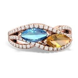 Blue Topaz Diamond Rivers 14K Rose Gold ring R3070