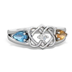 Blue Topaz Hearts Intertwined 14K White Gold ring R5880