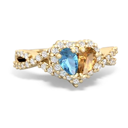 Blue Topaz Diamond Twist 'One Heart' 14K Yellow Gold ring R2640HRT