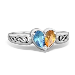 Blue Topaz Filligree 'One Heart' 14K White Gold ring R5070