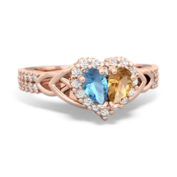 Blue Topaz Celtic Knot Two Hearts As One 14K Rose Gold ring R2644HRT