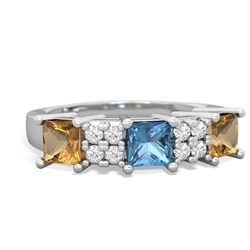 Blue Topaz Three Stone Diamond Cluster 14K White Gold ring R2592