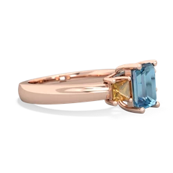 Blue Topaz Three Stone Emerald-Cut Trellis 14K Rose Gold ring R4021