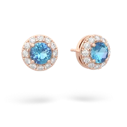 Blue Topaz Diamond Halo 14K Rose Gold earrings E5370