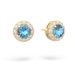 Blue Topaz Diamond Halo 14K Yellow Gold earrings E5370