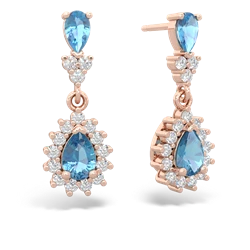 Blue Topaz Halo Pear Dangle 14K Rose Gold earrings E1882