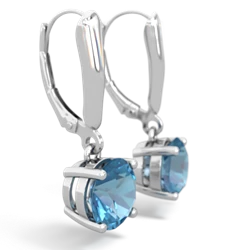 Blue Topaz 8Mm Round Lever Back 14K White Gold earrings E2788