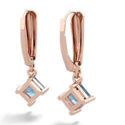 Blue Topaz 6Mm Princess Lever Back 14K Rose Gold earrings E2789