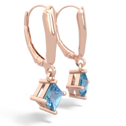 Blue Topaz 6Mm Princess Lever Back 14K Rose Gold earrings E2789