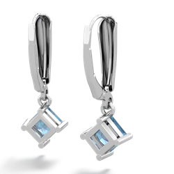 Blue Topaz 6Mm Princess Lever Back 14K White Gold earrings E2789