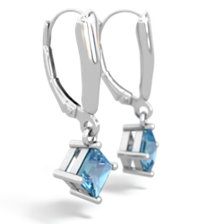 Blue Topaz 6Mm Princess Lever Back 14K White Gold earrings E2789