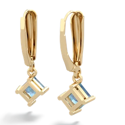 Blue Topaz 6Mm Princess Lever Back 14K Yellow Gold earrings E2789
