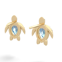 Blue Topaz Baby Sea Turtle 14K Yellow Gold earrings E5241