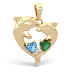 Blue Topaz Dolphin Heart 14K Yellow Gold pendant P5820