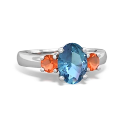 Blue Topaz Three Stone Oval Trellis 14K White Gold ring R4024