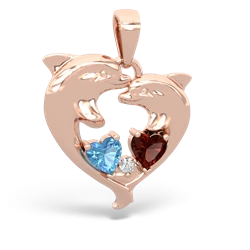 Blue Topaz Dolphin Heart 14K Rose Gold pendant P5820