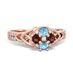 Blue Topaz Celtic Knot Cluster Engagement 14K Rose Gold ring R26443RD