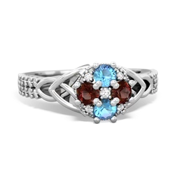 Blue Topaz Celtic Knot Cluster Engagement 14K White Gold ring R26443RD