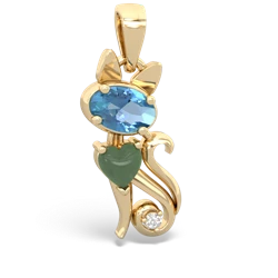 Blue Topaz Kitten 14K Yellow Gold pendant P5780