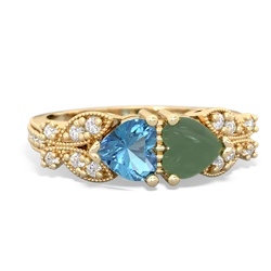 Blue Topaz Diamond Butterflies 14K Yellow Gold ring R5601