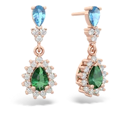 Blue Topaz Halo Pear Dangle 14K Rose Gold earrings E1882