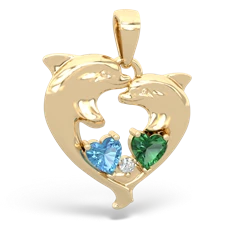 Blue Topaz Dolphin Heart 14K Yellow Gold pendant P5820