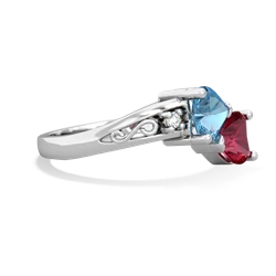 Blue Topaz Snuggling Hearts 14K White Gold ring R2178