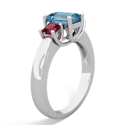 Blue Topaz Three Stone Emerald-Cut Trellis 14K White Gold ring R4021