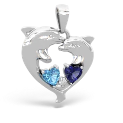 Blue Topaz Dolphin Heart 14K White Gold pendant P5820