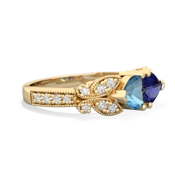 Blue Topaz Diamond Butterflies 14K Yellow Gold ring R5601