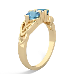 Blue Topaz Celtic Knot Double Heart 14K Yellow Gold ring R5040