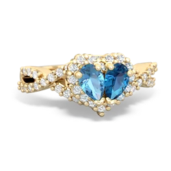 Blue Topaz Diamond Twist 'One Heart' 14K Yellow Gold ring R2640HRT