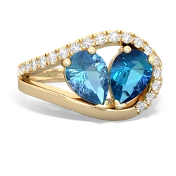 Blue Topaz Nestled Heart Keepsake 14K Yellow Gold ring R5650