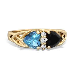 Blue Topaz Celtic Knot Double Heart 14K Yellow Gold ring R5040