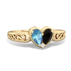 Blue Topaz Filligree 'One Heart' 14K Yellow Gold ring R5070