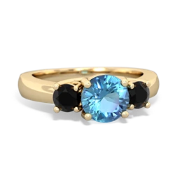 Blue Topaz Three Stone Round Trellis 14K Yellow Gold ring R4018