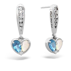 Blue Topaz Filligree Heart 14K White Gold earrings E5070