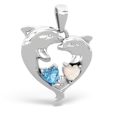 Blue Topaz Dolphin Heart 14K White Gold pendant P5820